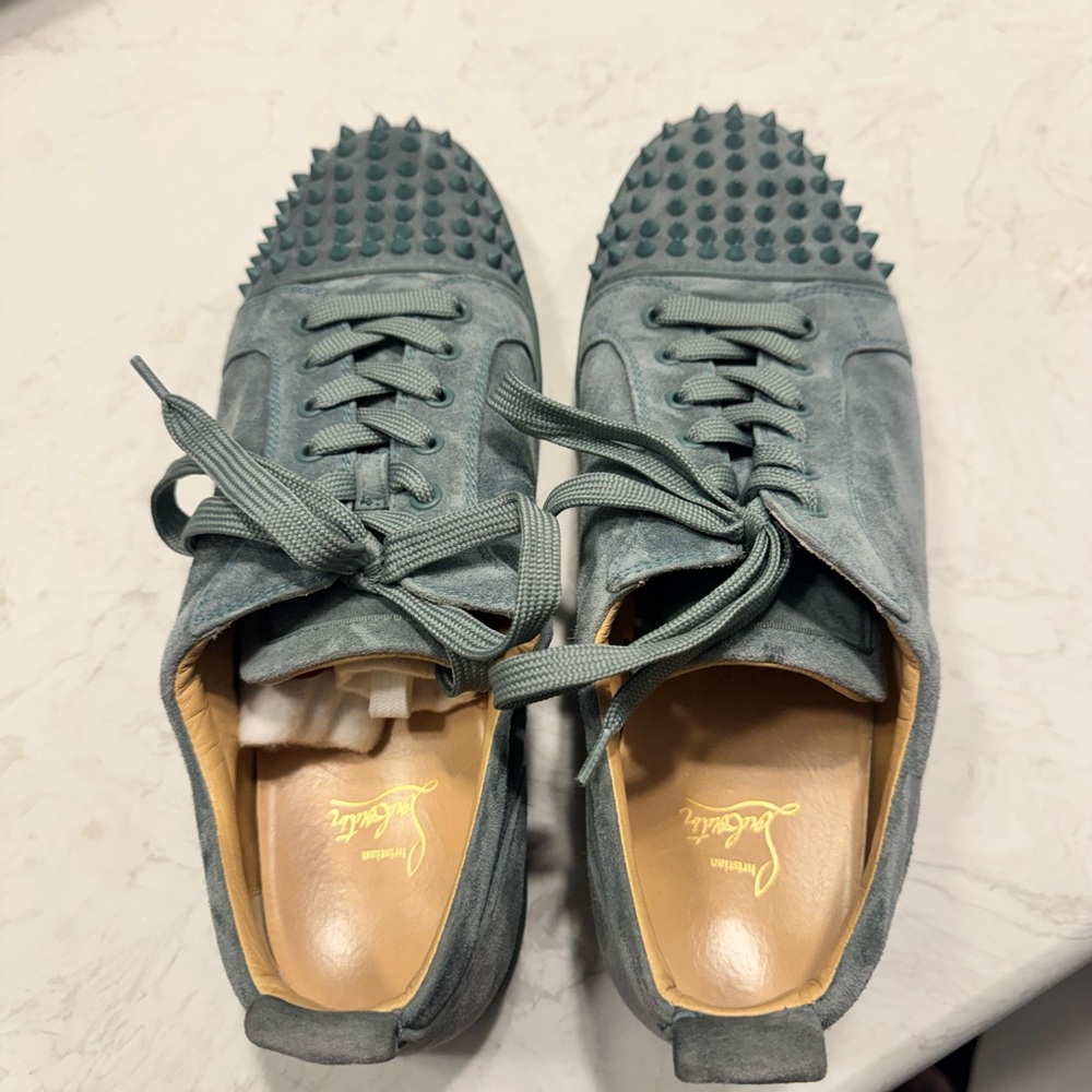 Christian Louboutin Teal Spiked Sneakers